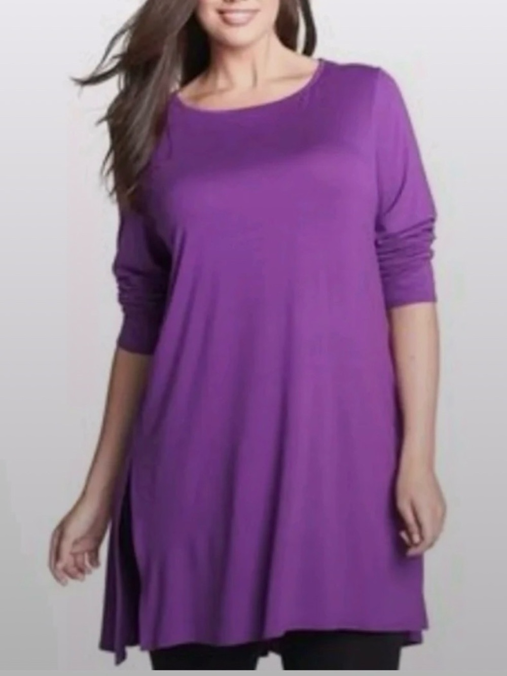 NWT EILEEN FISHER Purple Crewneck Long Sleeve Relaxed Swing Tunic Women’s Sz L